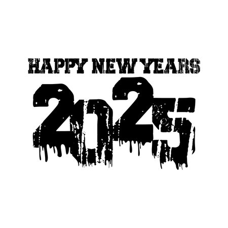 Happy New Year 2025. Greeting card. Hand drawn lettering. Vector illustration.のイラスト素材