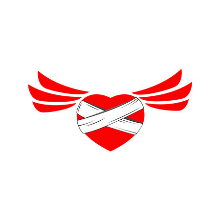 Red heart with wings isolated on a white background. Vector illustration.のイラスト素材