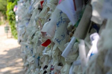 A lot of toilet paper on the street in Thailand. Shallow depth of field.