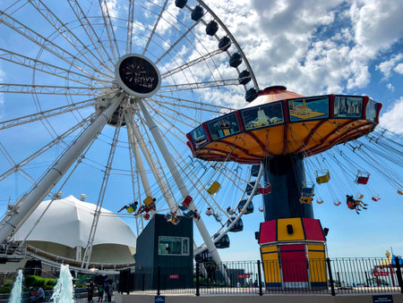 Navy Piers Iconic Ferris Wheel Viewの写真素材