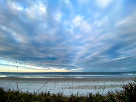 Overcast Sky Over Sandy Beach Horizon