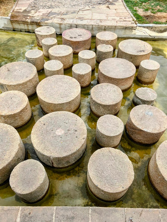 Stone Cylinders in Shallow Water Featureの写真素材