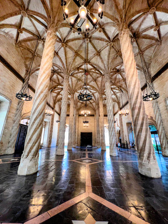 Lonja de la Seda Hall with Spiral Columnsの写真素材