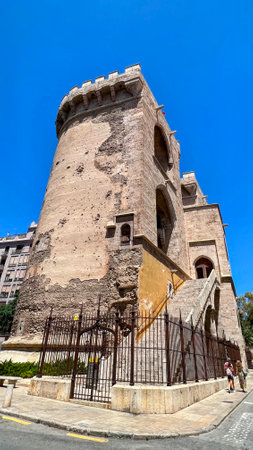 Torres de Quart Tower Against Blue Skyの写真素材