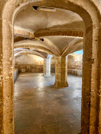 Stone Arches in Vaulted Room Interiorの写真素材