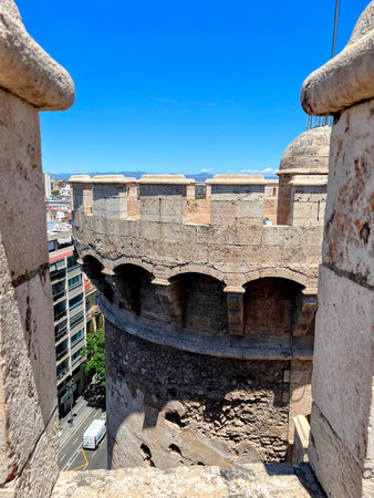 Torres de Quart Tower with City Glimpseの写真素材
