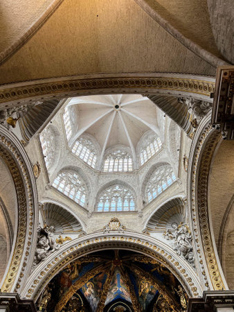Valencia Cathedral Dome with Arch and Artworkの写真素材