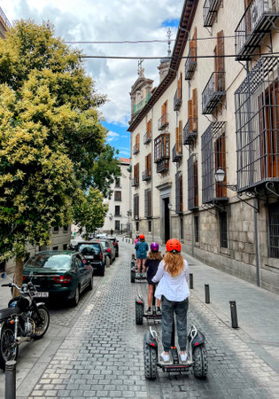 Segway Tour on Madrid Cobblestone Streetの写真素材