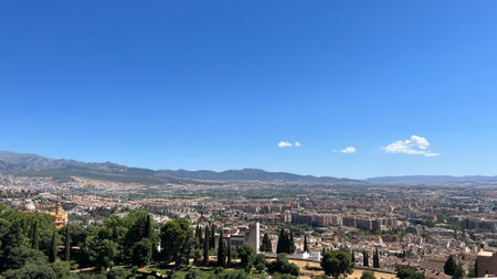 Expansive View of Granada and Mountainsの写真素材