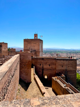 Alhambra Fortress Walls and Distant Viewの写真素材