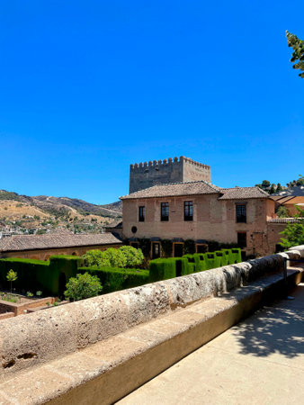 Alhambra Buildings and Gardens Under Sunの写真素材