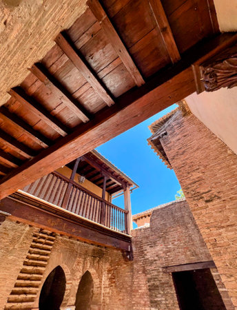 Alhambra Courtyard with Wooden Balconyの写真素材