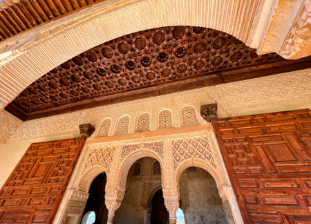 Alhambra Palace Intricate Archways and Ceilingの写真素材