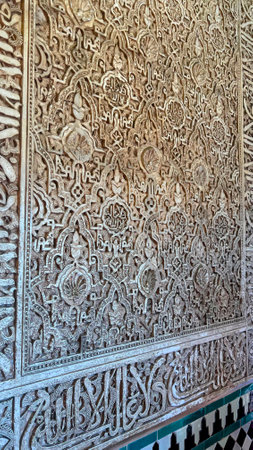 Intricate Moorish Plasterwork Detail, Alhambraの写真素材