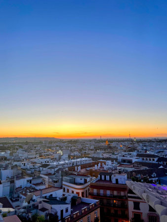 Seville Rooftops at Sunset Glowの写真素材