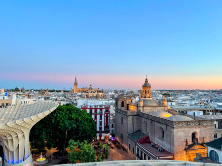 Seville Skyline at Twilight with Giraldaの写真素材