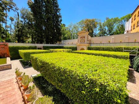 Alcazar Garden: Formal Hedges and Sunny Courtyardの写真素材