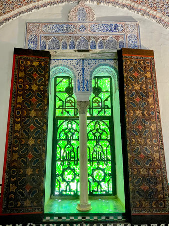 Alcazar Window with Islamic Design and Shuttersの写真素材