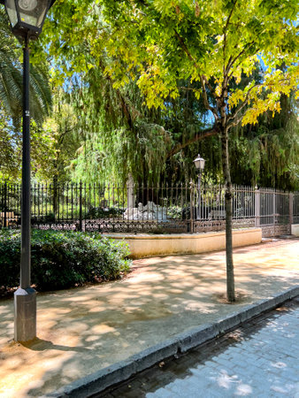 Seville Park Scene with Lamp Post and Treesの写真素材