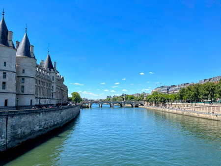 Seine River with Conciergerie and Bridgesの写真素材