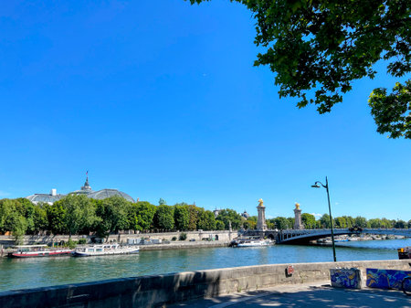 Seine River with Pont Alexandre IIIの写真素材