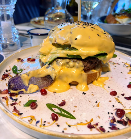 Gourmet Burger covered in cheeseの写真素材