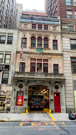 FDNY Engine at New York Firehouseの写真素材