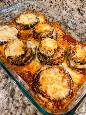 Baked Eggplant Parmesan with Melted Cheeseの写真素材