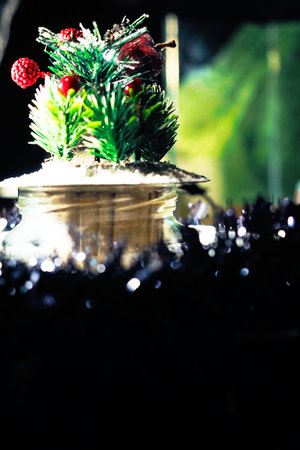 Happy new year artificial bonsai tree christmas composition backgroundの写真素材
