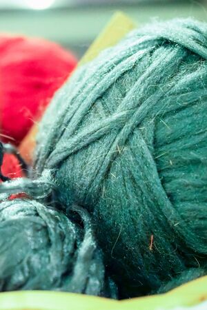 Knitting needles and yarn craft closeup backgroundの写真素材