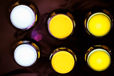 Game button start of slot machine in a casino background