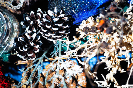 New year christmas handmade ornaments composition craft backgroundの写真素材