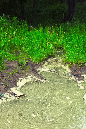 Chemtrail sprayed across the sky cause of rain water pollution backgroundの写真素材