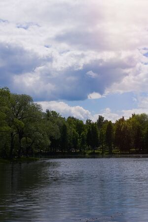 Beautiful summer water landscape in Russia backgroundの写真素材