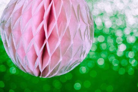 Close up origami honeycomb pom-pom paper ball christmas decoration backgroundの写真素材