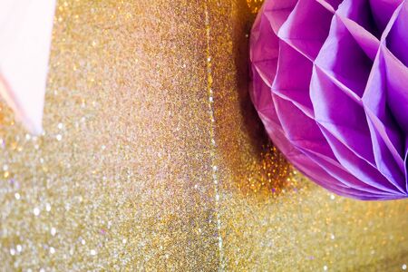 Close up origami honeycomb pom-pom paper ball christmas decoration backgroundの写真素材