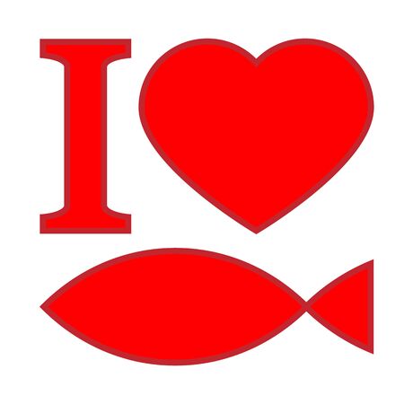 Text "I love fish", red symbols on white background with shadowのイラスト素材