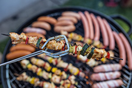 Grill barbecue party in gardenの写真素材