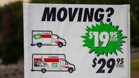 Using a U-Haul on moving day to load our stuffのeditorial素材