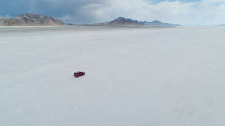 Traveling fast on the salt flats in Utahの写真素材
