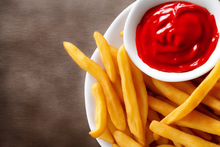 delicious fast food of fries and ketchupの写真素材