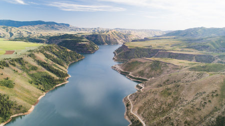 large canyon with a river in it.の写真素材