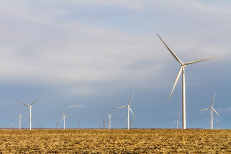 wind farms creating renewable energyの写真素材