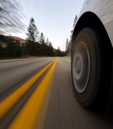 long exposure of a car drivingの写真素材