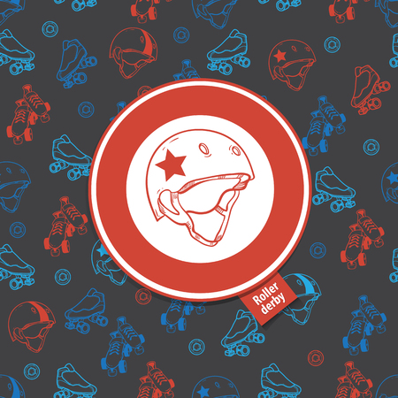 roller skate seamless pattern with roller derby iconのイラスト素材