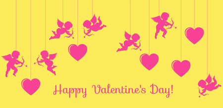 banner with silhouettes of angels and heartsのイラスト素材