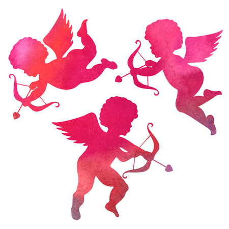 watercolor silhouette of an angel.watercolor painting on white backgroundのイラスト素材