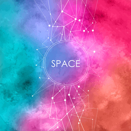 Abstract Watercolor Illustration with connecting dots on space backgroundのイラスト素材