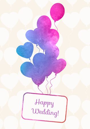 Watercolor ballons card with seamless pattern from balloonsのイラスト素材