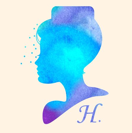 Silhouette head with watercolor hair.Vector illustration of woman beauty salonのイラスト素材